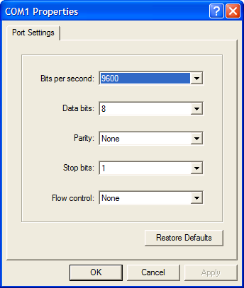 Communications settings dialog