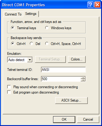 Terminal settings dialog